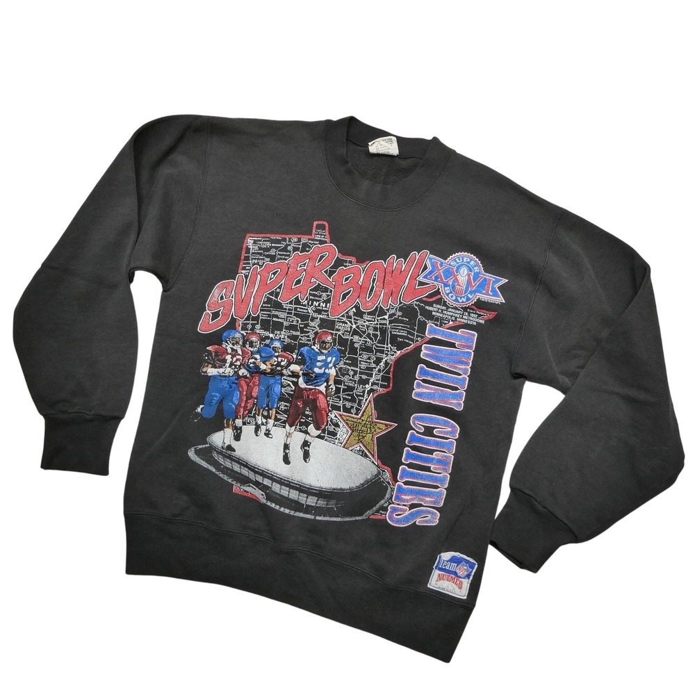 Vintage Super Bowl XXVI Sweatshirt Mens Medium Black NFL Football Nutmeg 90s